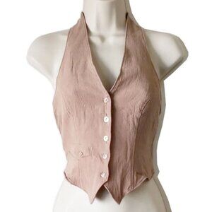 Revolve Song of Style Linen Blend Halter Crop Vest Top S Light Tan